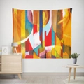 Close-up of modern abstract geometric wall tapestry with vibrant oil painting textures - 95x73 / Brushed Fabric / Multi Oil Abstract Geometric (GT08-12)