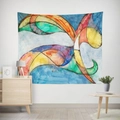 Detail of modern geometric abstract line art tapestry with vibrant colors in a Nordic room - 95x73 / Brushed Fabric