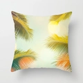 Square cushion cover featuring vibrant tropical palm leaf pattern with summer sunlight effect - Tropical Palm Leaves (DRD78-14) / 45cmx45cm