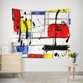 Abstract geometric art tapestry with Mondrian style red yellow and blue primary colors - 95x73 / Brushed Fabric / Mondrian Geometric Splatter (GT08-18)