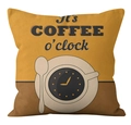 Detail van linnen kussensloop met Coffee O'clock klok illustratie en modern ontwerp - 45x45 cm / It's Coffee O'clock Ontwerp (YMD12-1)