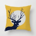 Nordic square pillow cover with blue elk silhouette and ginger yellow geometric design - 18x18 Inch / Nordic Minimalist Elk Silhouette (DRD49-4)