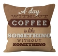 Detail van vierkante linnen kussensloop met Amerikaans vintage koffiethema en kunstzinnige tekst - 45x45 cm / Retro Typografie Koffie Citaten (YMD12-2)