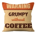 Close-up of linen pillowcase with Grumpy without Coffee text and orange color block - 18x18 Inch / Warning Grumpy Coffee Splicing Style (YMD12-5)