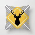 Nordic yellow geometric cushion cover with black elk silhouette and grey plaid pattern - 18x18 Inch / Modern Geometric Deer Head Plaid (DRD49-7)