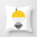Nordic minimalist yellow geometric pillow cover with black deer silhouette on white fabric - 18x18 Inch / Nordic Abstract Geometric Deer Head (DRD49-8)