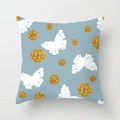Federa per cuscino blu nordico con farfalle bianche e pois dorati scintillanti - Motivo Farfalla e Pois (DRD92-3)