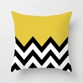 Nordic yellow geometric pillow cover with black and white wavy zigzag pattern - 18x18 Inch / Yellow Black White Ripple Patchwork (DRD49-11)