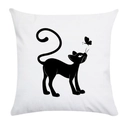 Vierkante witte kussensloop met zwarte kat en vlinder silhouet grafische print - Zwarte Kat En Vlinder Silhouette (drd70-25) / 45x45 cm