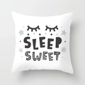 White square pillowcase featuring Sleep Sweet text and blue star geometric patterns - SLEEP SWEET Text (DRD92-6)