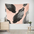 Detail of tropical banana leaf tapestry with geometric lines on a white interior wall - Gt17-8 / 95x73 (brushed Fabric)