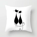 Vierkante witte kussensloop met minimalistische zwarte kattenprint en hartvormige staart - Minimalistische Lijnen Twee Katten Kunst Patroon (DRD70-3) / 45x45 cm