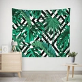 Close-up of tropical green leaves pattern on geometric tapestry for home wall decor - 95X73 (Peach Skin) / Geometric Tropical Style (GT17-2)