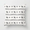 Housse de coussin géométrique marocaine avec motif noir dessiné sur tissu blanc - DRD14-5