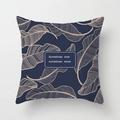 Nordic geometric pillow cover in navy blue with tropical leaf patterns and text - Tropical Leaf Pattern (DRD92-9)