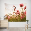 Nordic style tapestry with pink cosmos flowers pattern for living room wall decor - 95X73 (Peach Skin) / Cosmos Flower Cluster Style (GT17-14)