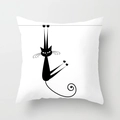Federa quadrata bianca con stampa gatto nero minimalista su tessuto morbido - Gatto Nero Seduto Minimalista (DRD70-11) / 45x45 cm