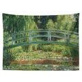 Detailed fabric texture of Claude Monet's Japanese Bridge impressionist wall tapestry - 95x73cm / Brushed Fabric Style / Japanese Bridge and Water Lilies (GT16-3)