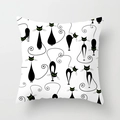Federa quadrata per cuscino con stampa di gatto nero e occhi verdi su tessuto bianco - Silhouette Artistica Gatto Nero Occhi Verdi (DRD70-16) / 45x45 cm