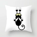 Federa per cuscino bianca quadrata con stampa di gatto nero e occhi gialli - Gatto Occhi Gialli Postura Scivolante (DRD70-19) / 45x45 cm