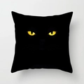 Federa per cuscino nera con occhi di gatto gialli e stampa grafica BLACK CAT decorativa - Lettere Gatto Occhi Gialli Fondo Nero (DRD70-21) / 45x45 cm