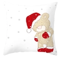 Housse de coussin carrée blanche avec motif ours de Noël et bonnet de fête rouge - Ours en Peluche Bonnet de Noël (DRD66-1)