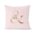 Pink square pillowcase with gold ampersand symbol and watercolor rose floral design - 18x18 Inch / Symbol & (DRD152-&)