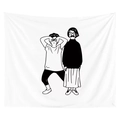 Modern minimalist white wall tapestry with black and white cartoon fashion figure illustration - 95x73 / Fashion Figure Illustration (GT20-14)