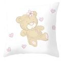 Housse de coussin blanche avec ours de dessin animé et cœurs roses pour la Saint-Valentin - Ours en Peluche Cœur Rose (DRD66-2)