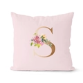 Pink rose gold letter S throw pillow case with floral decorative design for sofa - 18x18 Inch / Letter S (DRD152-S)