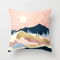 Golden mountain peak pillowcase featuring modern moon and forest illustration - 18x18 Inch / Design 1