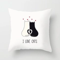 Federa bianca quadrata con gatti dei cartoni animati che formano un cuore con le code - Illustrazione Due Gatti I Love Cats (DRD70-23) / 45x45 cm