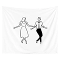 Minimalist white wall tapestry showing black line art of a dancing couple dancing - 95x73 / Dancing Couple Silhouette (GT20-6)