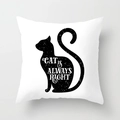 Federa per cuscino bianca quadrata con silhouette di gatto nero e testo stampato - Lettere Cat Is Always Right (DRD70-24) / 45x45 cm
