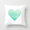 Detail view of square white cushion cover featuring a sparkling mint green glitter heart - Glitter Heart Style(DRD141-6)