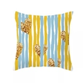 Nahaufnahme von Kissenhülle mit gelb-blauen Streifen und goldenen Herzmustern - 45x45cm / Gelb Blau Gestreiftes Herz (DRD167-3)