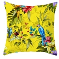 Federa per cuscino tropicale con pappagalli e ibisco su sfondo giallo - 45*45cm / Motivo Pappagallo Giallo (DRD71-1)
