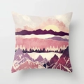 Golden peak pillowcase with purple mountain and pine forest landscape art - 18x18 Inch / Design 3