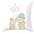 Square teddy bear pillowcase with Valentine heart print on white polyester fabric - Bears Under Streetlight (DRD66-7)