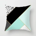 Close-up of geometric cushion cover with mint green blocks and gold line details - Black Green Stripe Dot Geometric(DRD141-24)