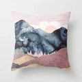 Golden mountain peak pillow cover with navy blue landscape and pink sunset design - 18x18 Inch / Design 6