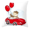 Cartoon teddy bear in vintage red car with heart balloons square pillowcase - Bear Driving Red Car (DRD66-9)