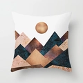 Nordic style pillow case featuring bronze and teal geometric mountain and sun landscape - Geometric Mountain Sun Pattern (DRD110-7)