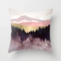 Pink and purple mountain landscape throw pillow case with gold foil mountain ridge - 18x18 Inch / Design 8