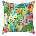 Fodera per cuscino tropicale con ara colorati e fiori di ibisco su verde menta - 45*45cm / Motivo Pappagallo Verde Menta (DRD71-2)
