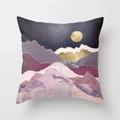 Square cushion cover with gold mountain peaks and moon design in purple and pink tones - 18x18 Inch / Design 9