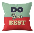 Nahaufnahme von Vintage Leinen Kissenbezug mit Do Your Best Text und rot-grünem Design - Ymd11-4 / 45x45 cm