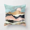 Golden mountain sunrise square cushion cover with abstract modern art landscape design - 18x18 Inch / Design 10