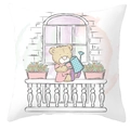 Square pillowcase featuring a cute teddy bear with watering can in watercolor style - Bear Watering Flowers (DRD66-12)