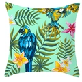 Federa tropicale verde menta con pappagalli ara blu e foglie di palma esotiche - 45*45cm / Motivo Ara Blu Fondo Verde Menta (DRD71-4)